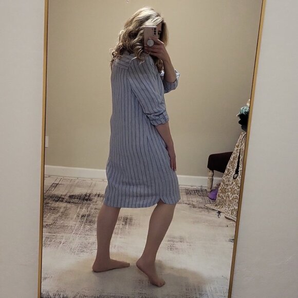 J. Jill Linen Front Button Shirt Dress Sleeves Roll up Small Collar Blue Size L - Picture 6 of 15